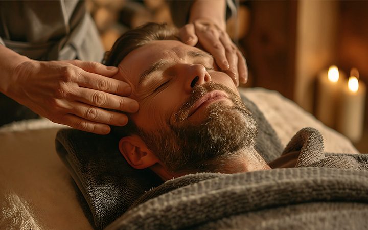 hombre recibiendo masaje en spa